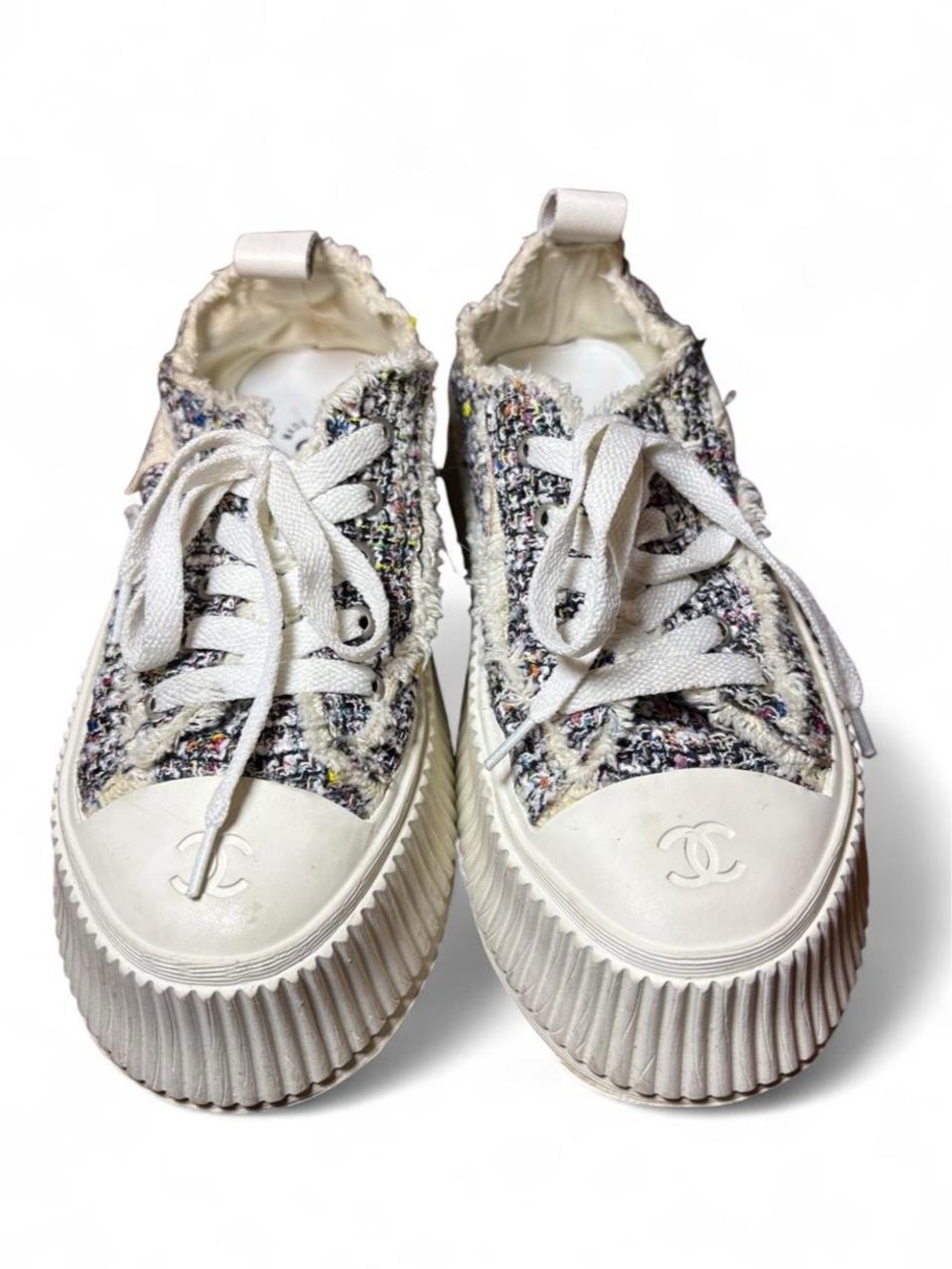 CHANEL Multicolor Tweed Low-Top Sneakers with Ivory Sole